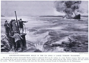 Leutnant Kommandant Boyle in der E14 versenkt einen großen türkischen Transport 1915