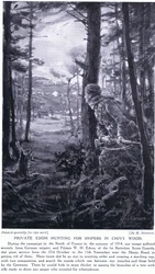 Private Edom jagt Scharfschützen im Chivy-Wald, Herbst 1914