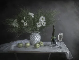 Blumen und Champagner