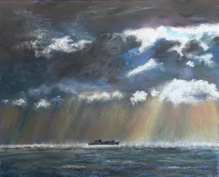 Sturm in der Nähe eines einsamen Schiffes.