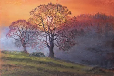 Sonne durch frühen Nebel