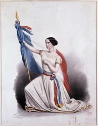 La Marseillaise deklamiert von Rachel an der Comédie Française - Lithographie von Alophe