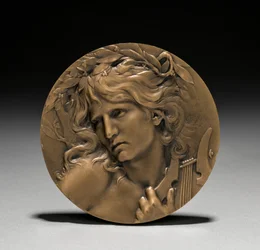 Medaille, die Loïe Fuller von der französischen Regierung verliehen wurde: Orpheus am Eingang zur Unterwelt (Vorderseite)