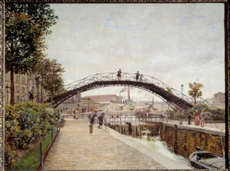 Le canal Saint Martin in Paris. Gemälde von Firmin Girard (1838-1921), 19. Jahrhundert. Paris, Musée Carnavalet