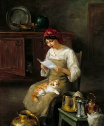 Junge Frau liest einen Brief. Gemälde von Marie-Yvonne Laur Dite Yo (1879-1943)