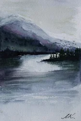 Nebliger Bergsee