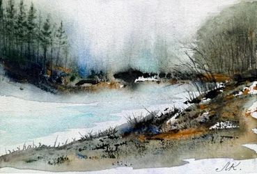 Nebliger Winterfluss