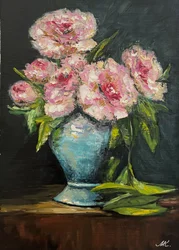 Rosa Pfingstrosen Blaue Vase