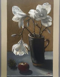 Rustikales Magnolien-Stillleben