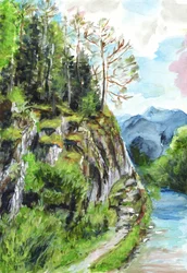 Gelassene Bergfluss Szene