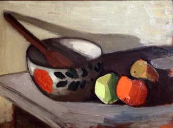 Schüssel, Löffel und Äpfel