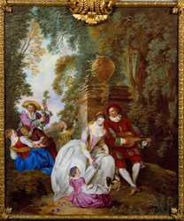 Pastorales Ritual. Zentrales Ventail der Kommode von Carlin Martin für die Gräfin von Barry