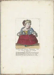 Zwerg als die französische Mademoiselle Jolicoeur, ca. 1710 (Il Callotto resurcitato oder Neu eingerichtes Zwerchen Cabinet)