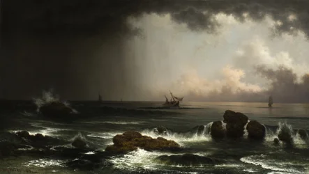 Küstenlandschaft mit sinkendem Schiff, 1863