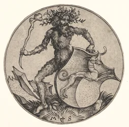Schild mit Windhund, gehalten von einem wilden Mann, ca. 1435-1491
