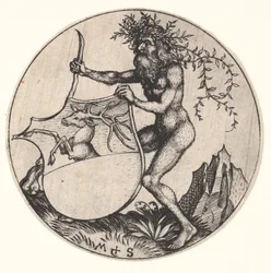 Schild mit Hirsch, gehalten von einem wilden Mann, ca. 1435-1491
