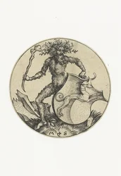 Wappen mit einem Hund, gehalten von einem wilden Mann mit einer Keule