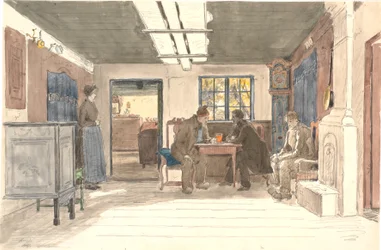 Ein Bauernhaus auf Samsø mit einer Frau und drei Männern