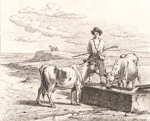Ein Hirtenjunge an einer Viehtränke. Illustration zu Chr. Winthers „Fünfundzwanzig Bilder für kleine Kinder“