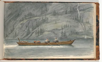 Fjordlandschaft mit Ruderboot. Krøderen, Norwegen