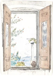 Aussicht durch ein Fenster auf Procida