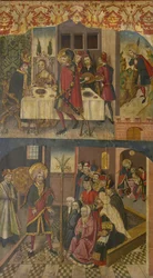 Der heilige Christophorus verabschiedet sich vom König, der Satan fürchtete, der heilige Christophorus und seine Bekehrten, 1480-85