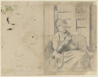Stricken in der Bibliothek recto, Stricken in der Bibliothek verso, ca. 1881
