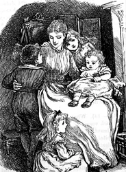 Eine Mutter, die ihre Kinder kuschelt