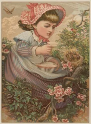 Mädchen füttert Babyvögel