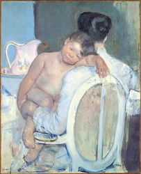 Sitzende Frau mit einem Kind im Arm, um 1890