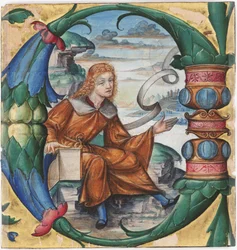 Graduale, Ausschnitt mit einer historisierten Initiale C von Johannes dem Täufer, aus einem Antiphonar, Mailand, 1515