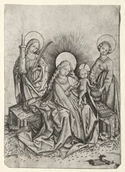 Madonna und Kind in einem Garten zwischen St. Barbara und St. Dorothea