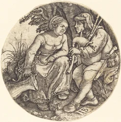 Dudelsackspieler mit seiner Geliebten