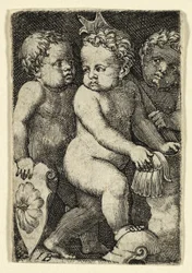 Drei Putti mit Rüstung