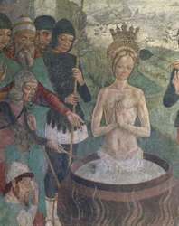 Italien, Region Piemont, Provinz Alessandria, Serralunga di Crea, Sacro Monte di Crea, Heiligtum Santa Maria Assunta, Kapelle der Heiligen Margareta von Antiochia, Passion der Heiligen Margareta von Antiochia (Detail)