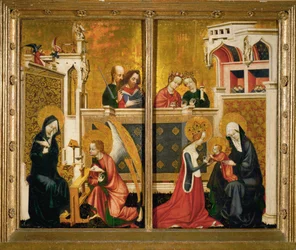 Kleiner Altar mit zwei Tafeln. Links: die Verkündigung