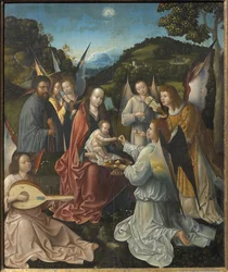 Heilige Familie mit Engeln und den Heiligen Katharina und Barbara Triptychon, Mittelteil, 16. Jh.