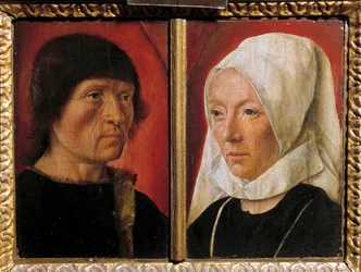 Porträt eines Mannes und seiner Frau. Darstellung eines Paares (Doppelporträt). Gemälde des Meisters von Saint Gilles (tätig zwischen 1490-1510), französische Schule