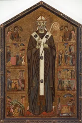 Heiliger Veranus zwischen zwei Engeln und sechs Szenen seiner Legende, Ende des 13. Jahrhunderts