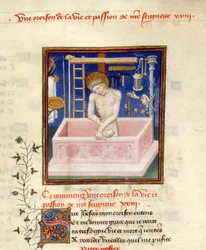 Detail einer Miniatur von Christus als der Schmerzensmann zu Beginn eines Gebets zu Christus, aus 