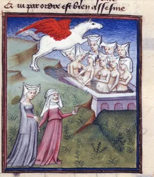 Neun Musen beim Baden, aus den gesammelten Werken von Christine de Pisan