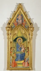Madonna auf einem Thron zwischen zwei Engeln, Johannes dem Täufer und Petrus