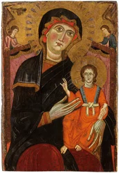 Madonna und Kind auf dem Thron mit zwei Engeln
