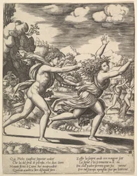 Apollo jagt Daphne, die ihre Arme hochwirft