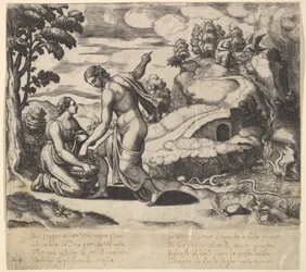 Venus befiehlt Psyche, Wasser aus einem von Drachen bewachten Brunnen zu holen, aus der 