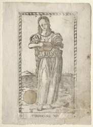 Terpsichore tanzt und singt aus der Tarocchi-Serie D..., vor 1467