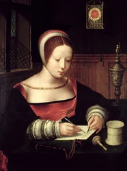 Die heilige Maria Magdalena beim Schreiben