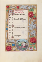 Stundenbuch der Königin Isabella der Katholischen, Königin von Spanien: Fol. 11r, Oktober, um 1500
