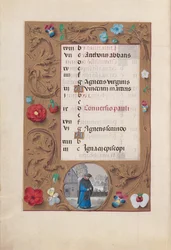 Stundenbuch der Königin Isabella der Katholischen, Königin von Spanien: Fol. 2v, Januar - Schneelandschaft, ca. 1500