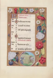 Stundenbuch der Königin Isabella der Katholischen, Königin von Spanien: Fol. 8r, Juli - Weizenernte, um 1500